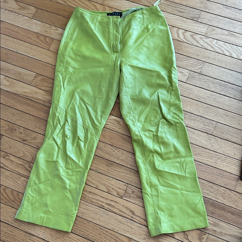 Women's Genuine Leather Lime Green Straight Leg Pants